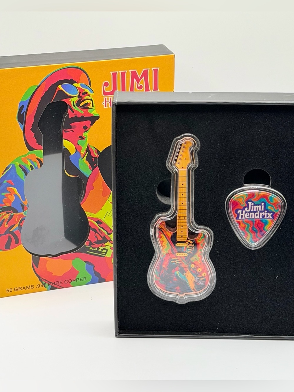 Jimi Hendrix 50 Grams .990 Pure Copper Guitar Shaped Bar with Pick